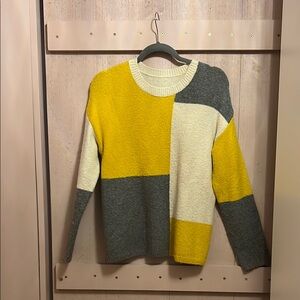 Color Block Sweater in Yellow, White, and Gray